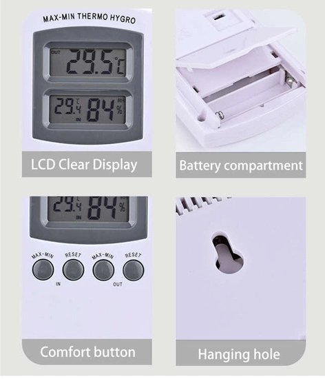 Cyfrowy termometr/higrometr z czujką | miernik temperatury i wilgotności 
