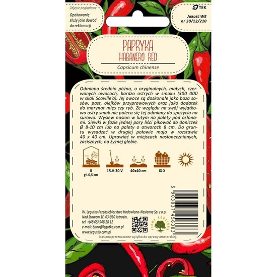 Papryka chińska Capsicum chinense Habanero Red czerwone 0.15g
