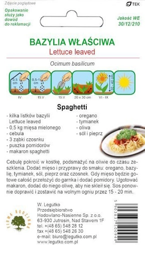 Kuchnia Świata Bazyli właściwa Lettuce Leaved 1g